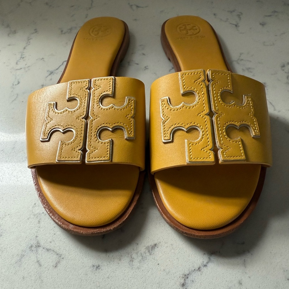 Tory Burch Mustard Slide Sandals